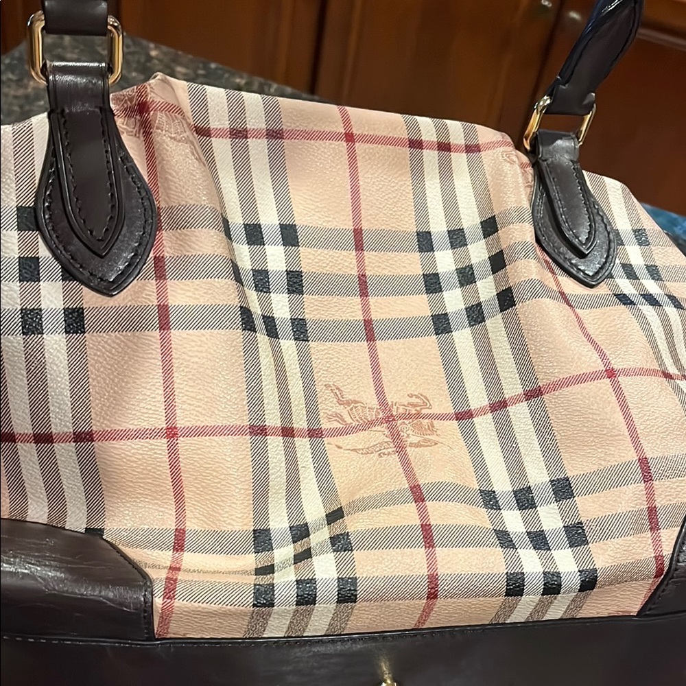 Burberry Beige and Black Plaid Satchel